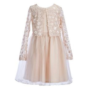 NEW!Bonnie Jean Little Girl Sequin-Embellished Cardigan Foiled Knit Dress Set